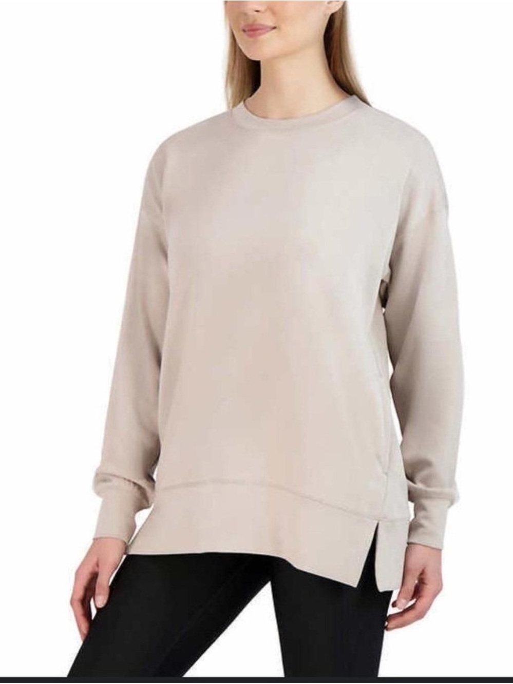 SAGE Collective Women’s Side Slit Tunic Sweatshirt Beige Taupe Long Sleeve Small